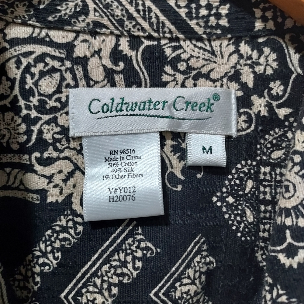 Old Money Coldwater Creek Black & Taupe Paisley Jacket Medium Cotton / Silk - Picture 6 of 8